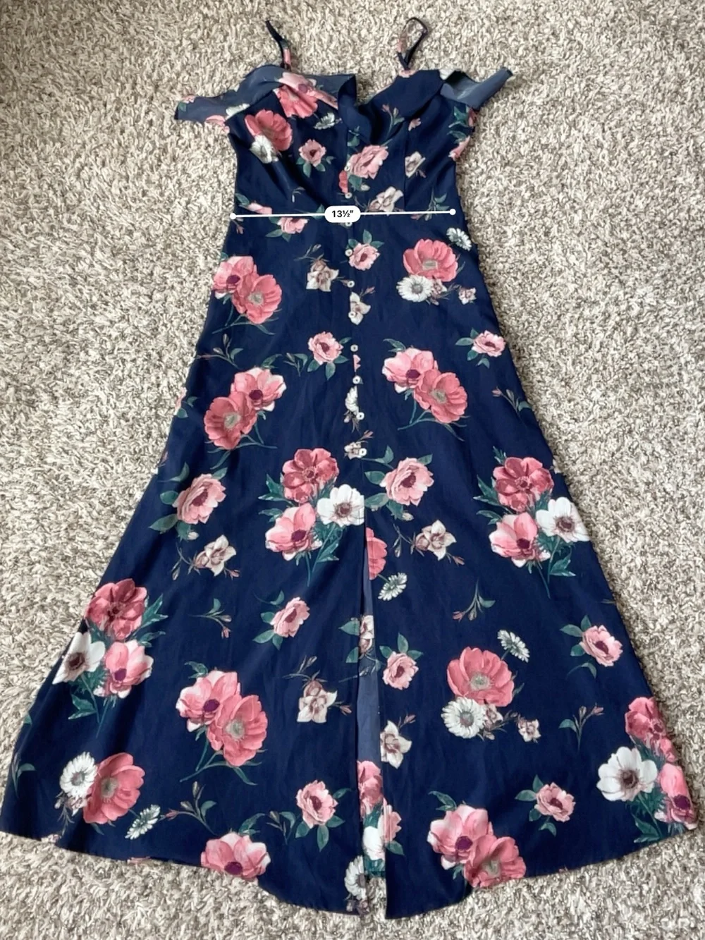 Altar'd State Floral Maxi Dress S Navy Ruffle Boho Button Top Sorority Rush Fest